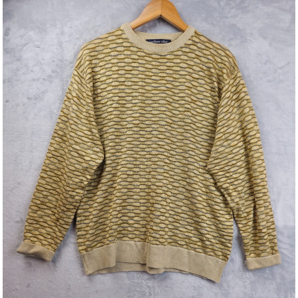 VINTAGE‎ Northern Isles Mens Medium Beige Grandpa Knit Sweater Adult Ugly 90s